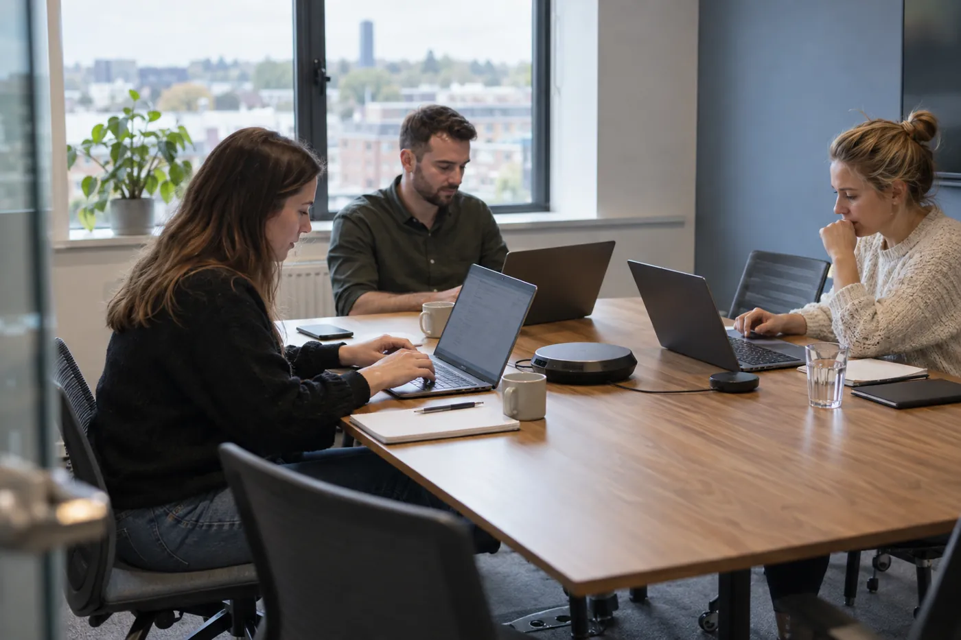 Illustrative IT specialists collaborating in a contemporary office