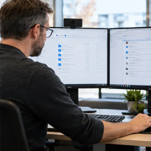 Cloud storage administrator checking files.