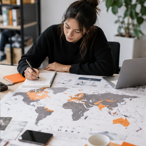 International seo planning globe map desk.