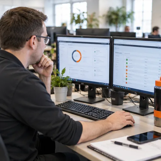 It asset health review two monitors wide desk.